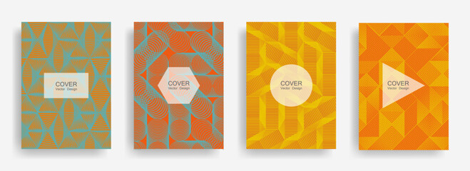 Halftone shapes business catalog covers vector design.