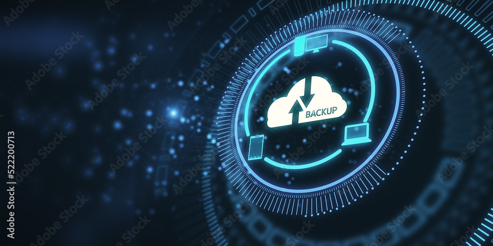 Aufkleber Creative glowing cloud hologram on blurry dark backdrop. Cloud computing, big data backup concept. 3D Rendering.