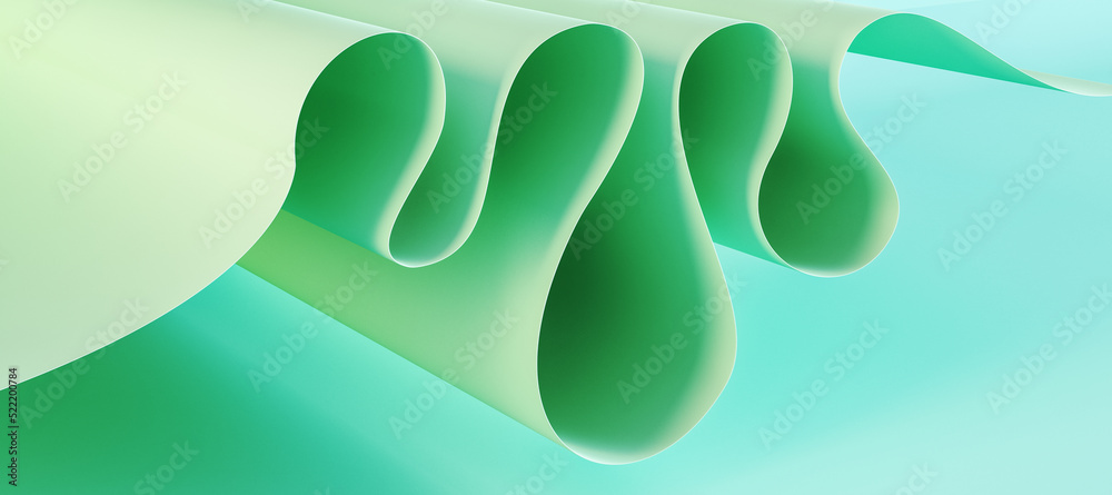 Poster Abstract green cloth waves background. Design and texture concept. 3D Rendering.