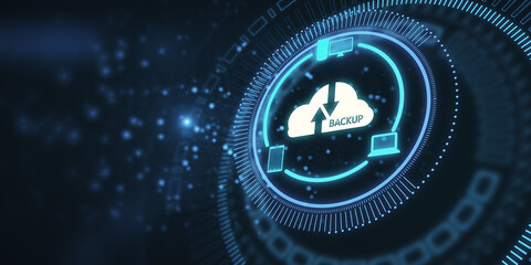 Creative glowing cloud hologram on blurry dark backdrop. Cloud computing, big data backup concept. 3D Rendering.