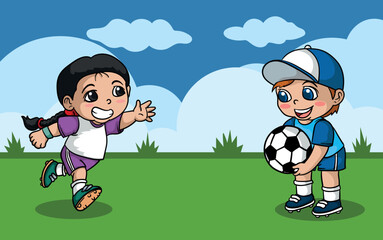 Children football players illustration design