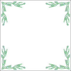 Green ornamental frame, decorative border for greeting cards, banners, business cards, invitations, menus. Isolated vector illustration.