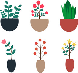 Set of home plants. Illustration in doodle style. For banner, card, greeting. Editable vector EPS8.