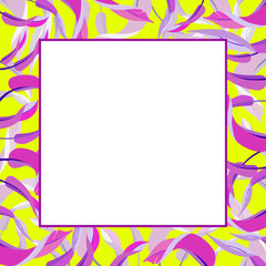 Vector bright square frame with banana leaves on pink background.