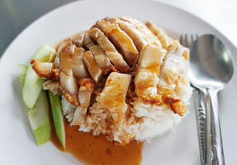 Crispy pork with sweet sauce and rice