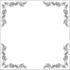 Black and white vegetal ornamental frame, decorative border for greeting cards, banners, invitations. Isolated vector illustration.