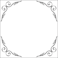 Black and white vegetal ornamental frame, decorative border for greeting cards, banners, invitations. Isolated vector illustration.