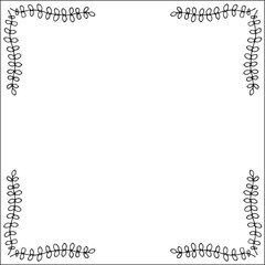 Black and white vegetal ornamental frame, decorative border for greeting cards, banners, invitations. Isolated vector illustration.