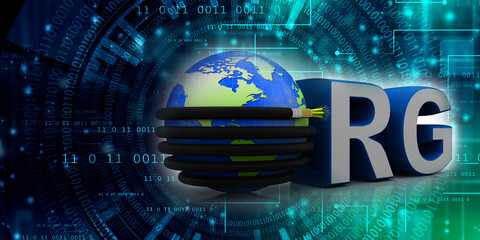 3d rendering Fiber optical cable detail connected globe with org