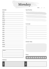 Modern Monday planner template set. Set of planner and to do list. Monthly, weekly, daily planner template. Vector illustration.