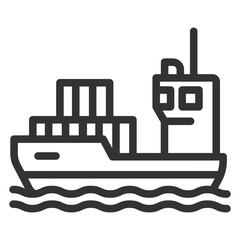 Container ship at sea - background, white, web, illustration, symbol, sign, icon, outline