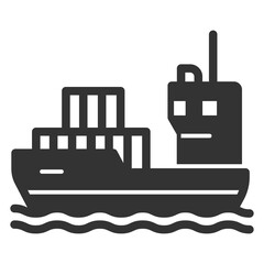 Container ship at sea - background, white, web, illustration, symbol, sign, icon, glyph