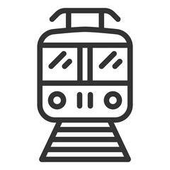 Subway car with pantograph, front view - background, white, web, illustration, symbol, sign, icon, outline