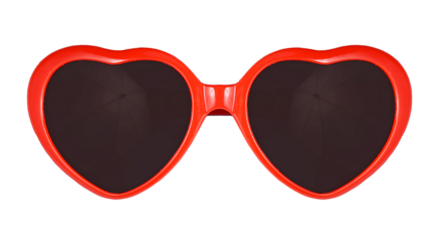 Red heart shaped sunglasses on blue background