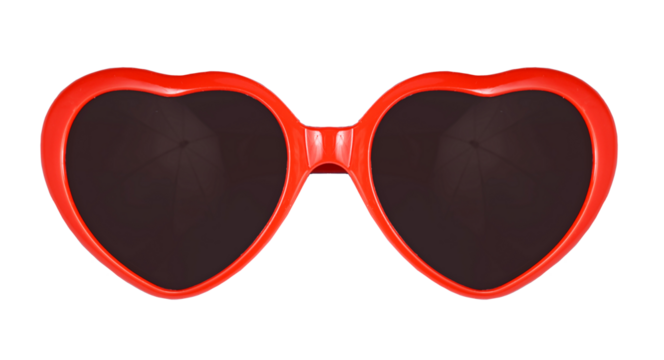 Red heart shaped sunglasses on blue background