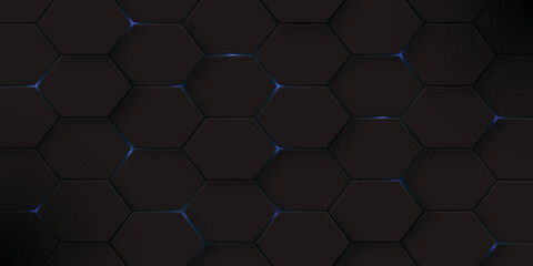 Blue light and black hexagon background