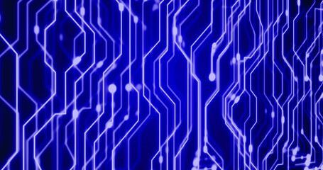Image of neon integrated circuit on blue background