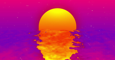 Image of sun over water on pink background