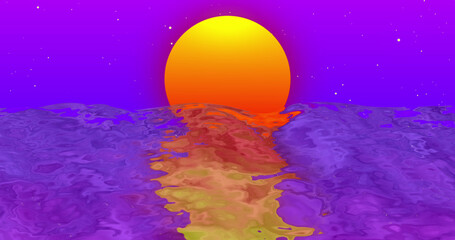 Image of sun over water on purple background