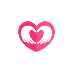 Love care logo design template. Hand with love shape illustration