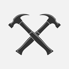 Two crossed hammers graphic sign. Working tools sign isolated on white background. Logo element. Vector illustration