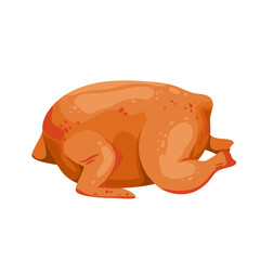 Whole fried chicken with legs and wings, fast food menu vector illustration. Cartoon isolated cooked hot meal for dinner and lunch, crispy delicious protein dish to eat at home, cafe or restaurant