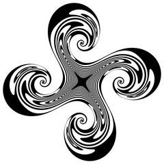 Fractal spiral black and white op-art design.