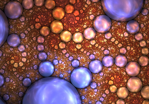 Abstract Kleinian fractal art of bubbles in infinite spiral patterns.