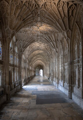 Fototapeta na wymiar ceiling, hallway, cathedral church of st peter and the holy and indivisible trinity, interior, engeland, gloucester cathedral, gloucestershire, glouchester, uk, great brittain, 