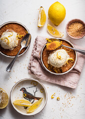 dessert cake still life with ice cream and lemon