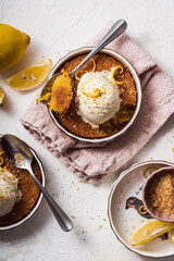 dessert cake still life with ice cream and lemon