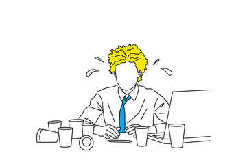 Cartoon of crying man. Negative emotion facial expression feeling. Single continuous line art style.