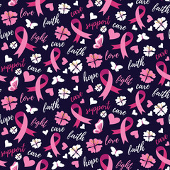 Pink Ribbons Breast Cancer Awareness Supportive words Pattern - 522205922