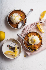 dessert cake still life with ice cream and lemon