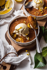 dessert cake still life with ice cream and lemon