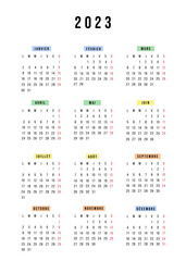 French calendar 2023 year. Vector stationery square calendar week starts Monday. Yearly organizer. Simple calendar template in minimal design. Business illustration.