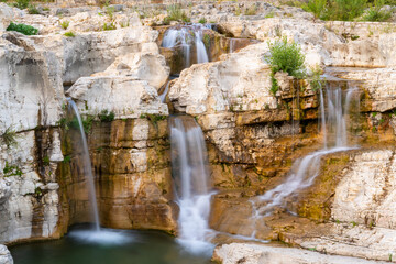 Waterfall “Cascades du Sautadet“ in La Roque sur Cèze in Provence France. Limestone formation...