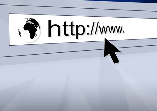 HTTP web address in browser search bar with mouse cursor, internet link concept and digital marketing theme