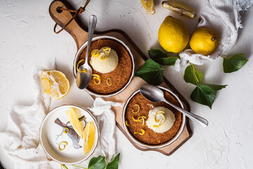 dessert cake still life with ice cream and lemon