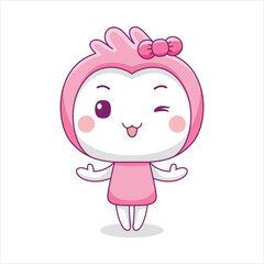 cute pink mascot character in flat design style