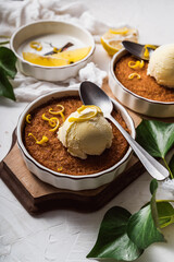 dessert cake still life with ice cream and lemon
