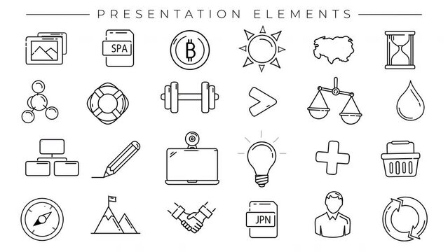 Presentation Elements, set of line icons on the alpha channel.