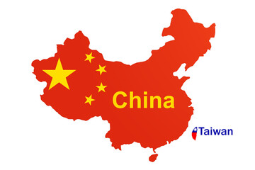 China and Taiwan flag map painted on a white background