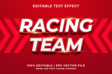 Editable text effect Racing Team 3d cartoon template style premium vector