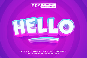 Editable text effect Hello 3d cartoon template style premium vector