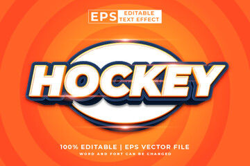 Editable text effect Hockey 3d cartoon template style premium vector