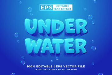 Editable text effect Under Water 3d cartoon template style premium vector - obrazy, fototapety, plakaty