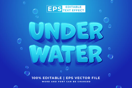 Editable text effect Under Water 3d cartoon template style premium vector