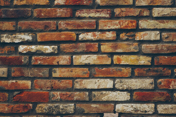 Multicolored brick wall. Background for design. Horizontal image.