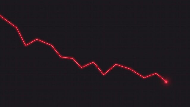 Animation of a glowing red line showing downtrend in stock market. Concept of economic stagnation, recession or financial crisis.